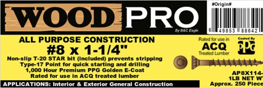 Hardware * | (1Lb) #8 X 1-1/4 In. All Purpose Wood Screws Fire Sale Woodpro