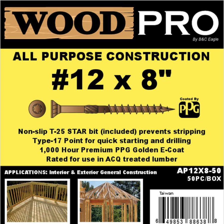 Hardware * | (50) #12 X 8 In. All Purpose Wood Screws New Collections Woodpro