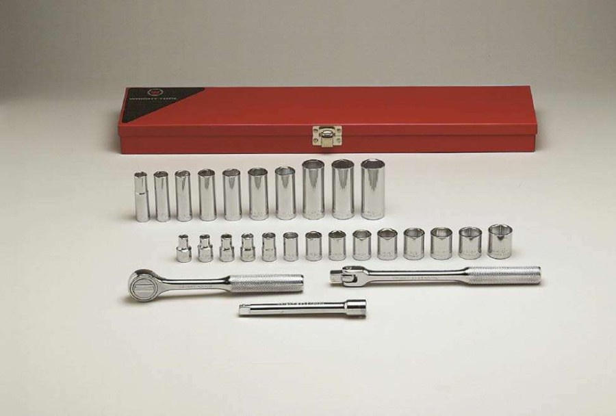 Hand Tools * | 3/8 In. Drive 27 Pc. 6 Pt Std And Deep Socket Set Quick Delivery Wright Tool